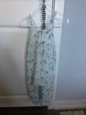 Angel Dear Light Blue Floral Cotton Jumpsuit